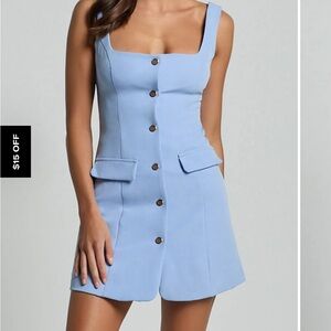Showpo Kenna Mini Dress Size 12 NWOT • Powder Blue Square Neck Button Front